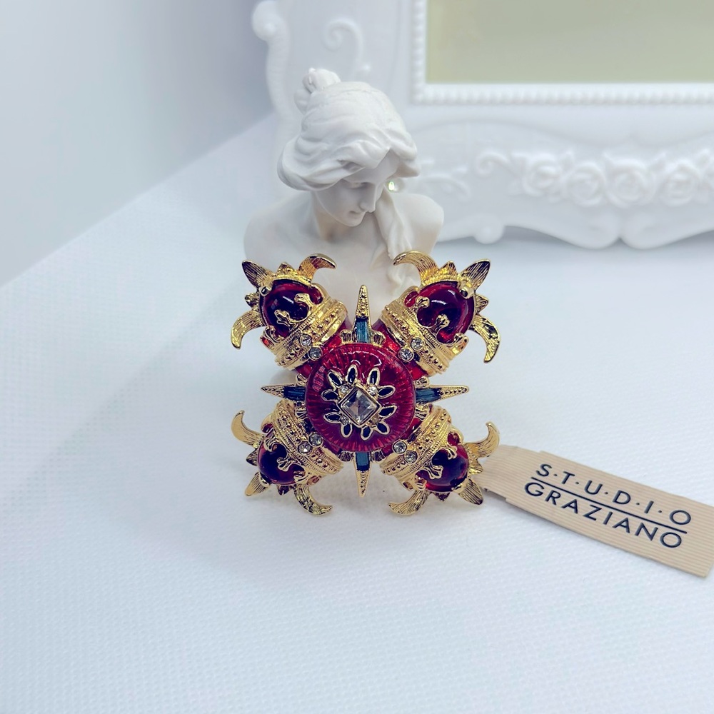 Studio Graziano|| RARE Signed GRAZIANO 1998 Large Red Enamel Rhinestone